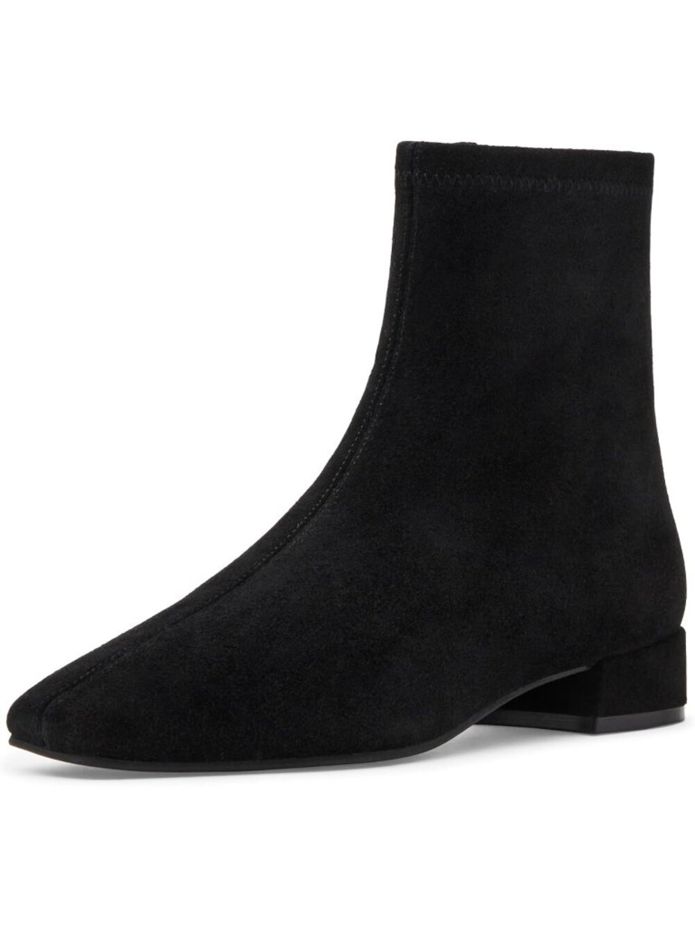 Women's Black Suede Round Toe Low Stacked Block Heel Imported Ramon Ankle Boots